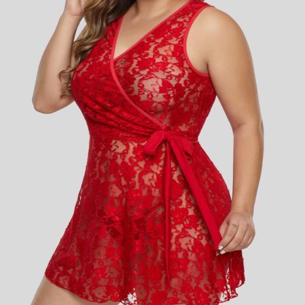 Queen Size Sexy Floral Lace Chemise Set - Picture 4 of 7